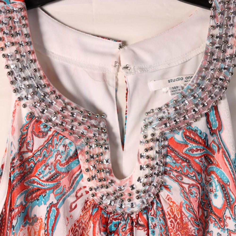 Studio One New York Red and Teal Paisley High Low Maxi Dress